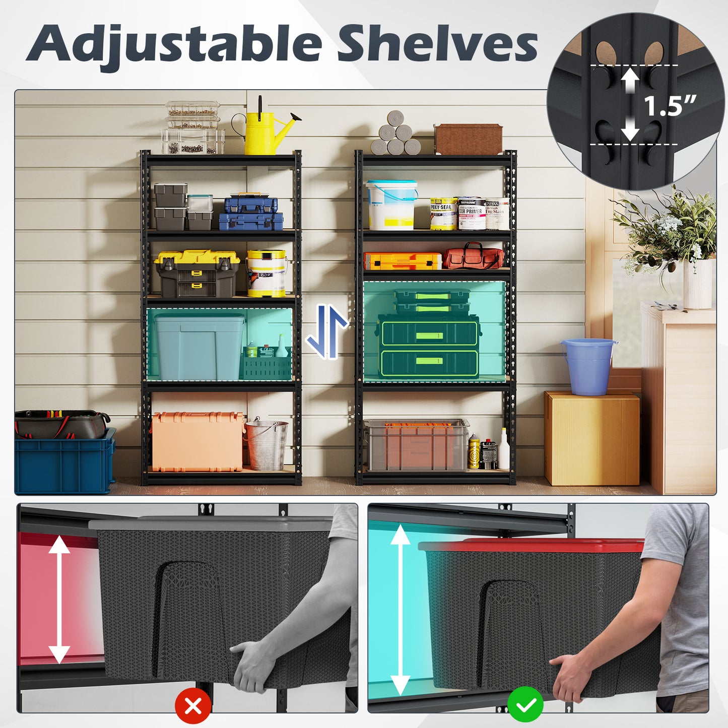 Patiojoy 5-Tier Adjustable Utility Shelf for Warehouse Basement Kitchen Pantry 30" W x 12" D x 60" H