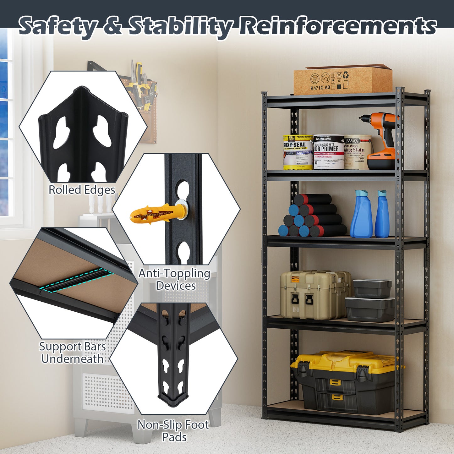 Patiojoy 5-Tier Adjustable Utility Shelf for Warehouse Basement Kitchen Pantry 30" W x 12" D x 60" H
