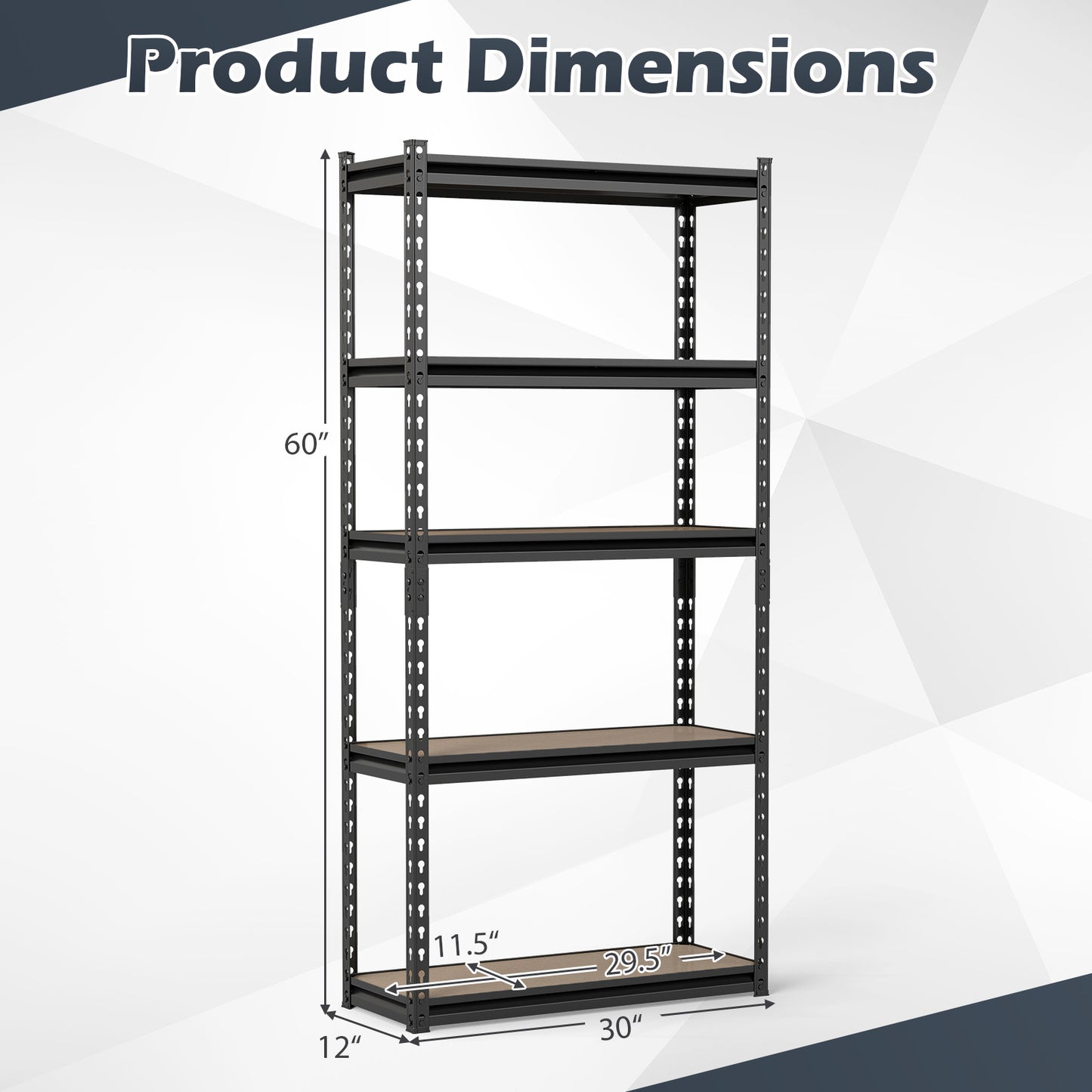 Patiojoy 5-Tier Adjustable Utility Shelf for Warehouse Basement Kitchen Pantry 30" W x 12" D x 60" H