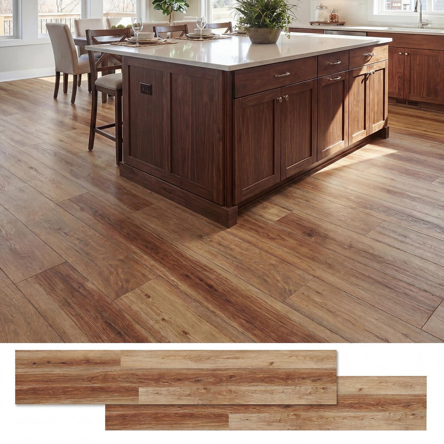 Patiojoy 24/48-Pack Floor Tiles Waterproof Vinyl Flooring 36" x 6" Long Wood Grain Planks