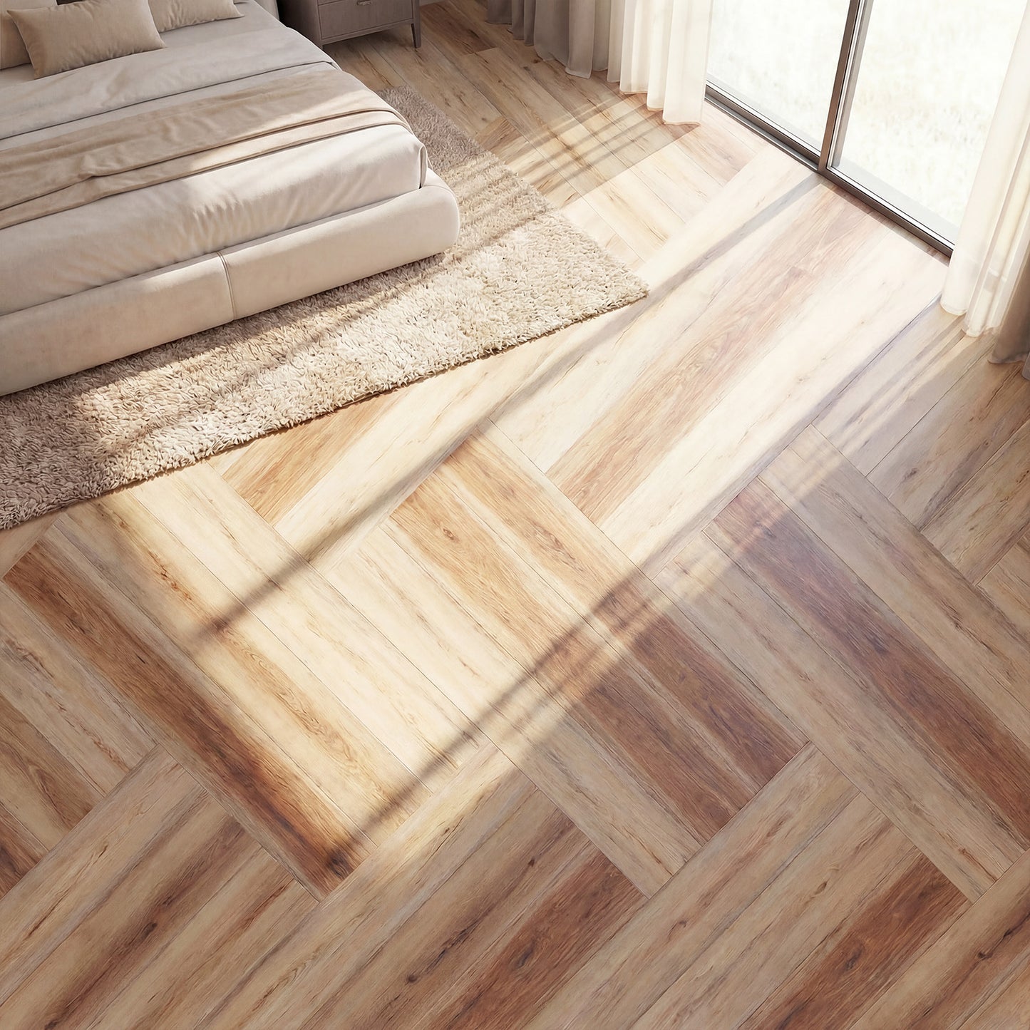 Patiojoy 24/48-Pack Floor Tiles Waterproof Vinyl Flooring 36" x 6" Long Wood Grain Planks