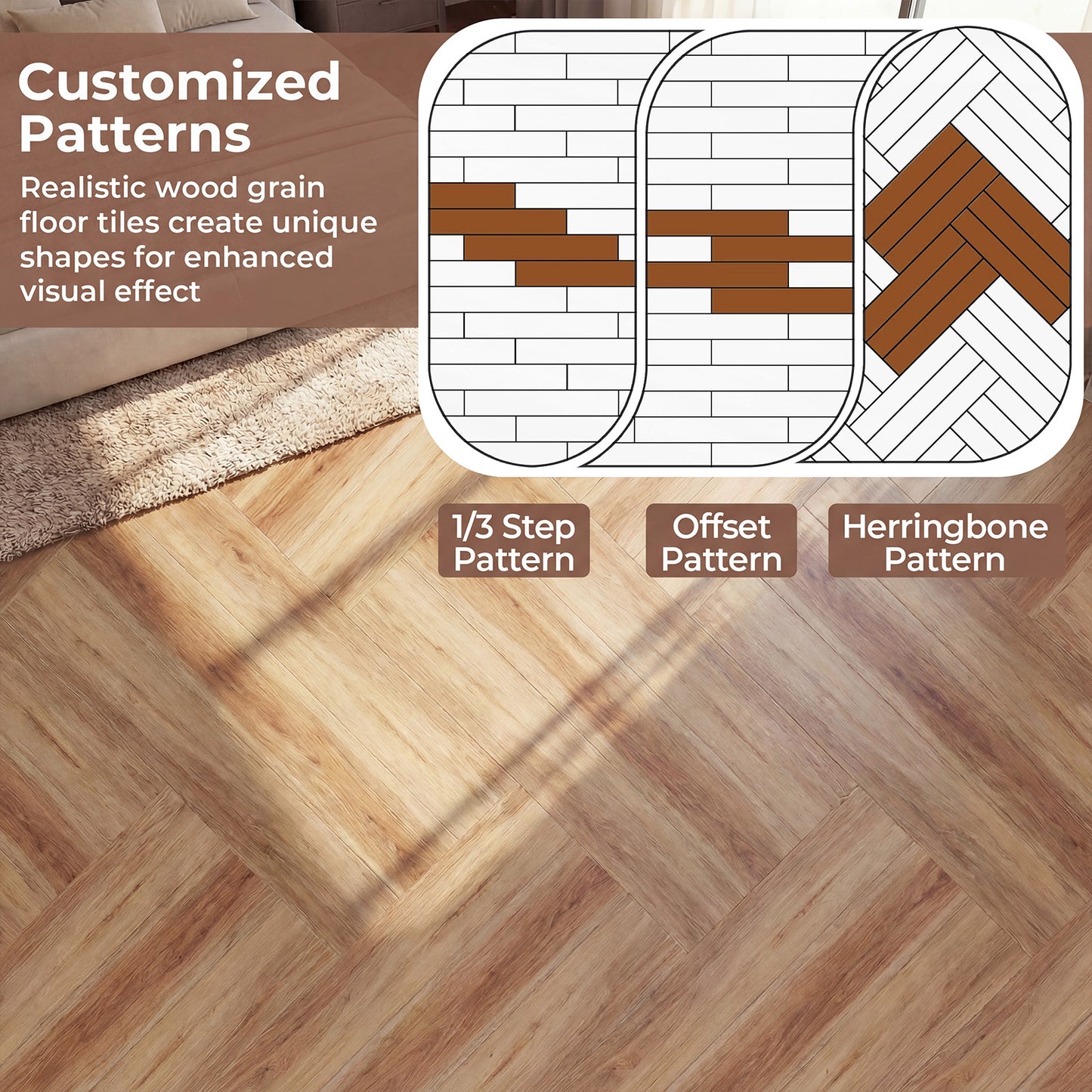 Patiojoy 24/48-Pack Floor Tiles Waterproof Vinyl Flooring 36" x 6" Long Wood Grain Planks