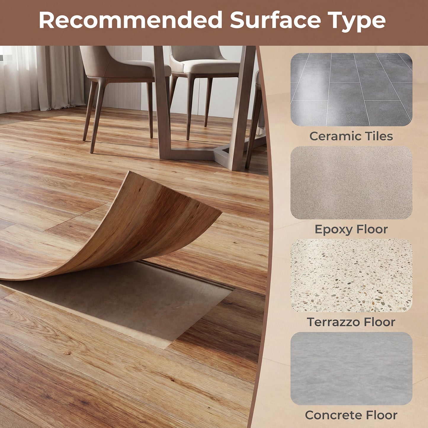 Patiojoy 24/48-Pack Floor Tiles Waterproof Vinyl Flooring 36" x 6" Long Wood Grain Planks