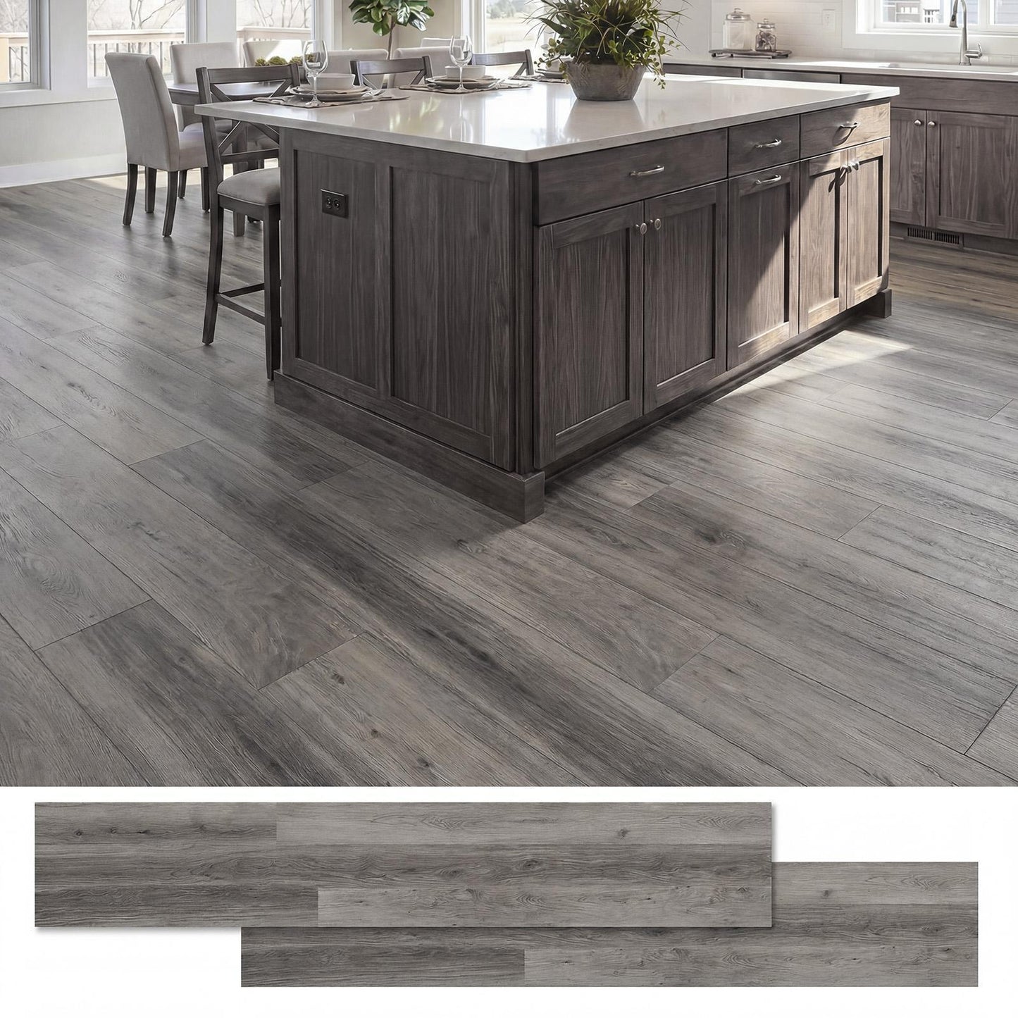 Patiojoy 24/48-Pack Floor Tiles Waterproof Vinyl Flooring 36" x 6" Long Wood Grain Planks