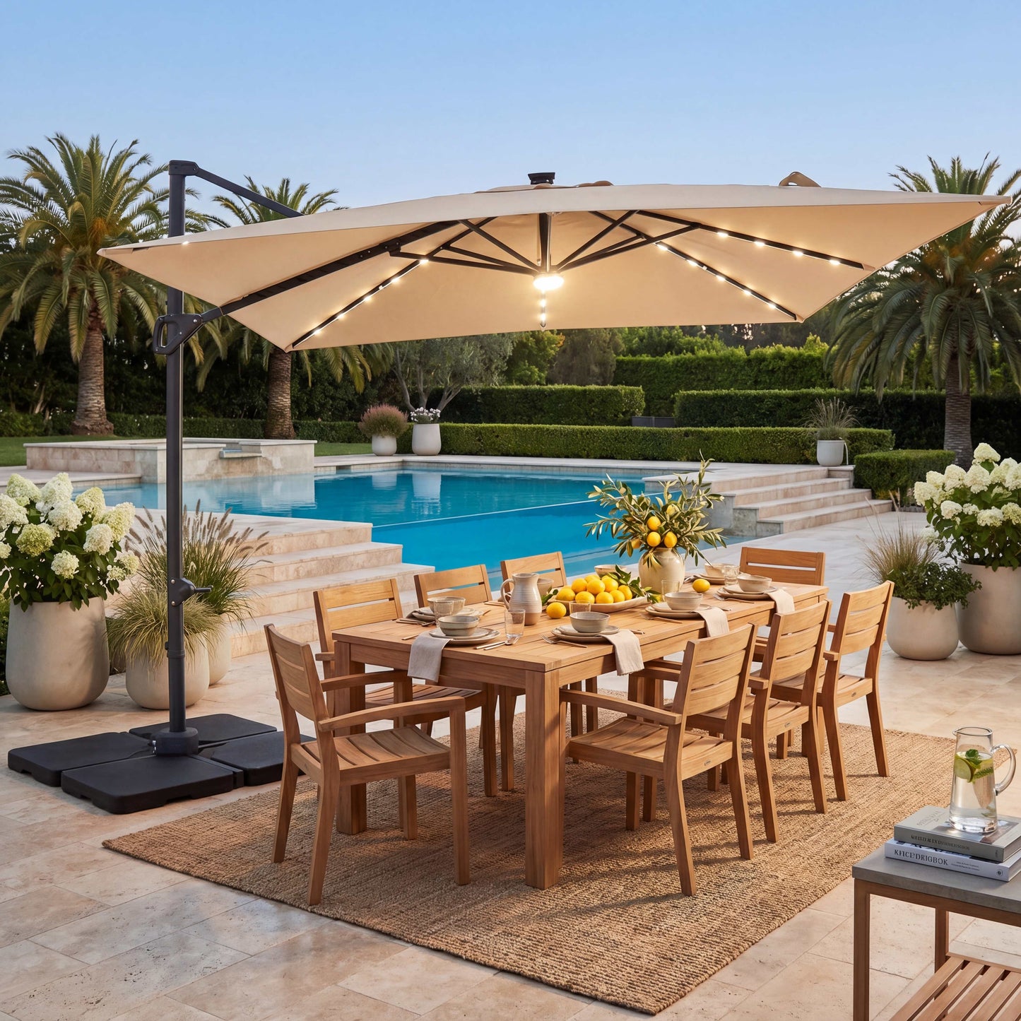 Patiojoy 10 FT Square Cantilever Patio Umbrella with Solar LED Lighting