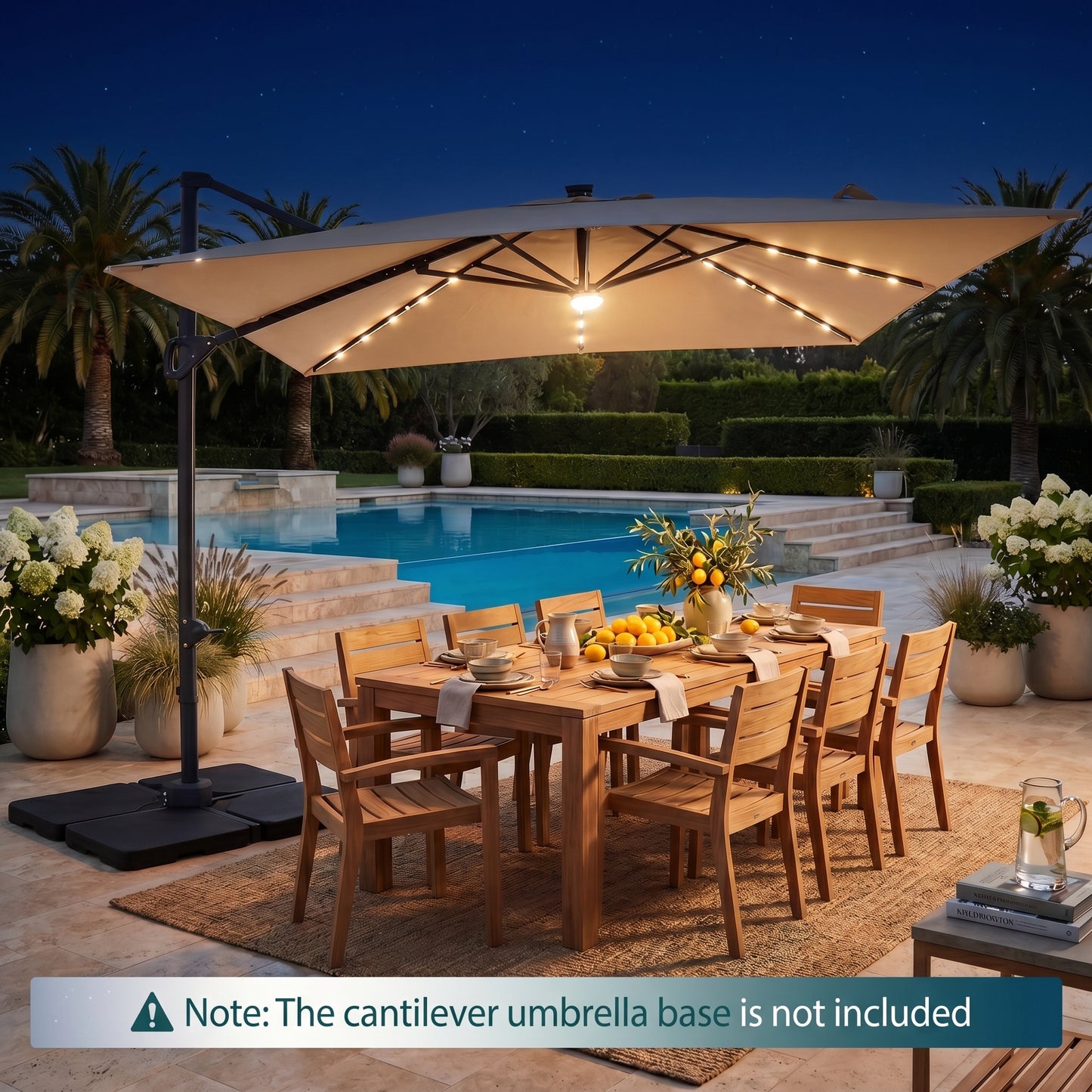 Patiojoy 10 FT Square Cantilever Patio Umbrella with Solar LED Lighting
