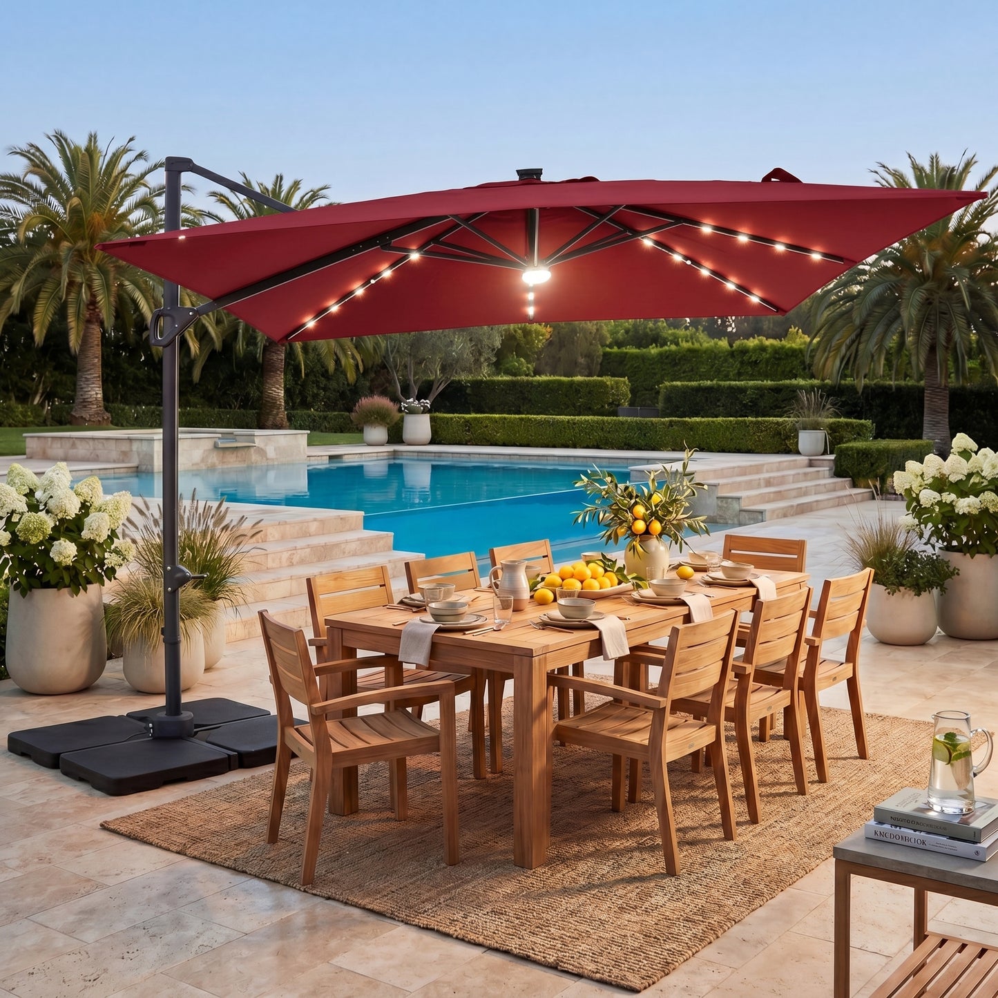 Patiojoy 10 FT Square Cantilever Patio Umbrella with Solar LED Lighting Wine/Navy Blue/Tan/Gray/Beige