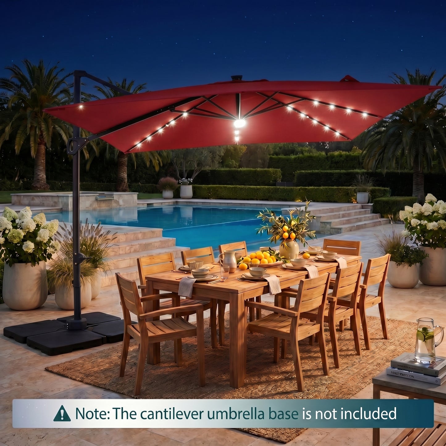Patiojoy 10 FT Square Cantilever Patio Umbrella with Solar LED Lighting Wine/Navy Blue/Tan/Gray/Beige