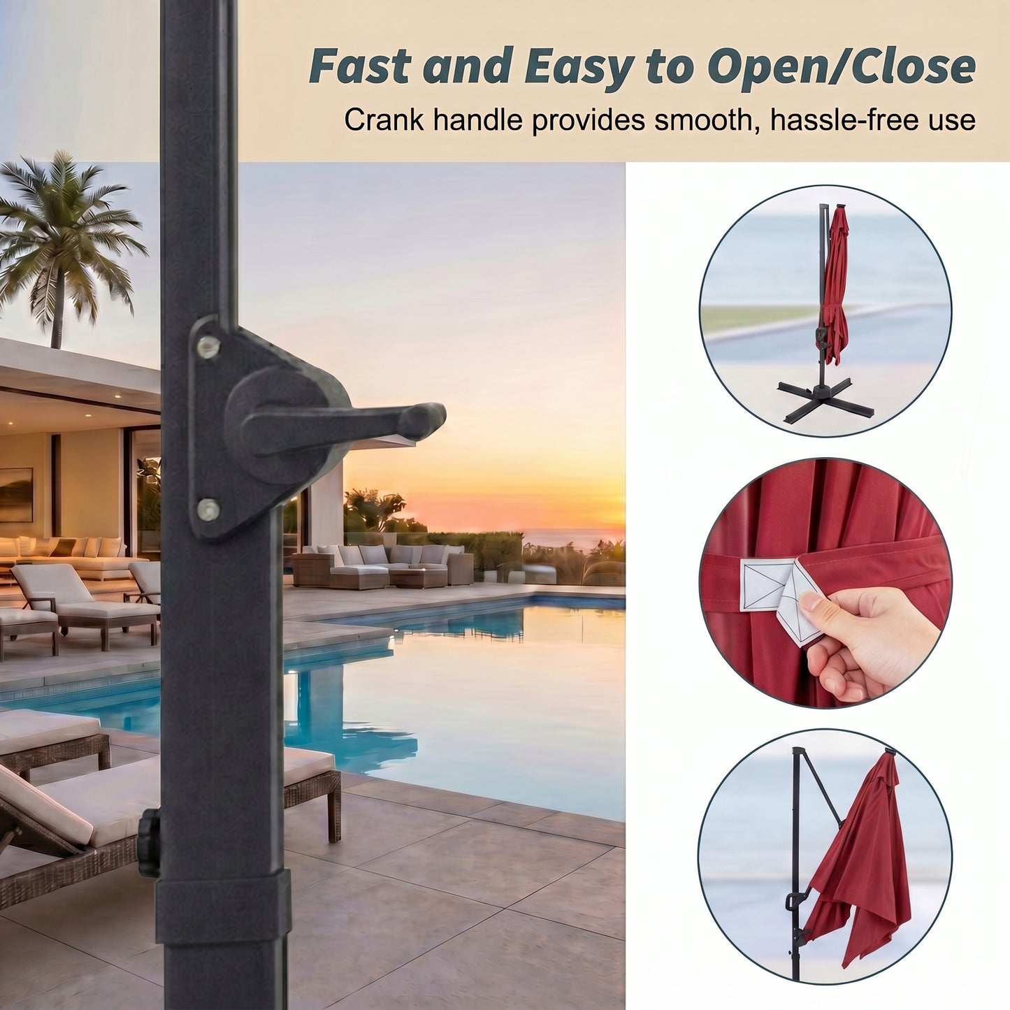 Patiojoy 10 FT Square Cantilever Patio Umbrella with Solar LED Lighting Wine/Navy Blue/Tan/Gray/Beige
