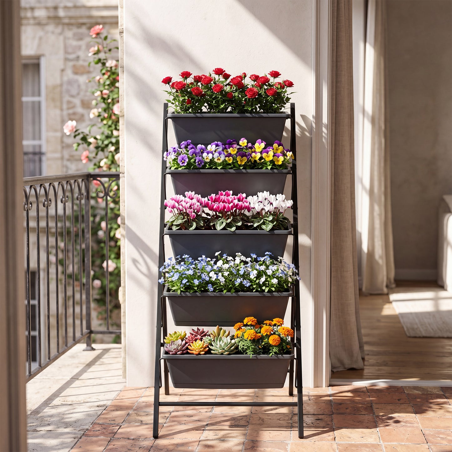 Patiojoy 2PCS 5-Tier Vertical Garden Planter Elevated Raised Garden Bed w/Metal Construction & Drainage System