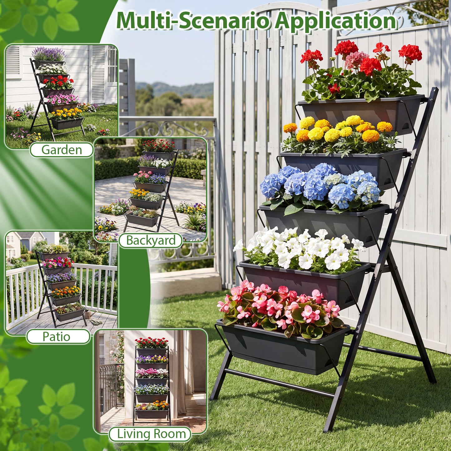 Patiojoy 2PCS 5-Tier Vertical Garden Planter Elevated Raised Garden Bed w/Metal Construction & Drainage System