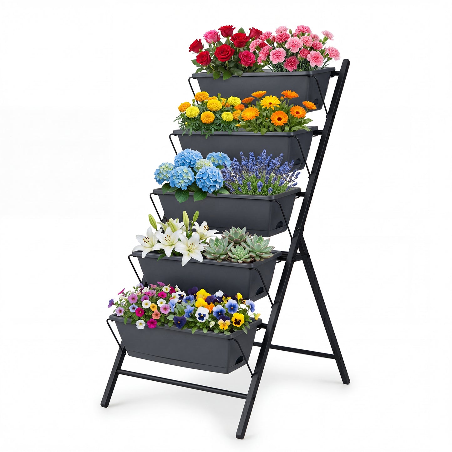 Patiojoy 5-Tier Vertical Garden Planter Elevated Raised Garden Bed w/Metal Construction & Drainage System