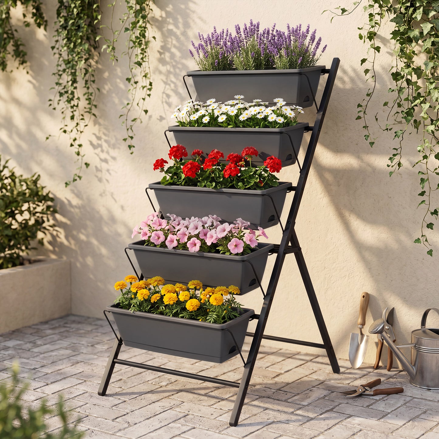 Patiojoy 5-Tier Vertical Garden Planter Elevated Raised Garden Bed w/Metal Construction & Drainage System