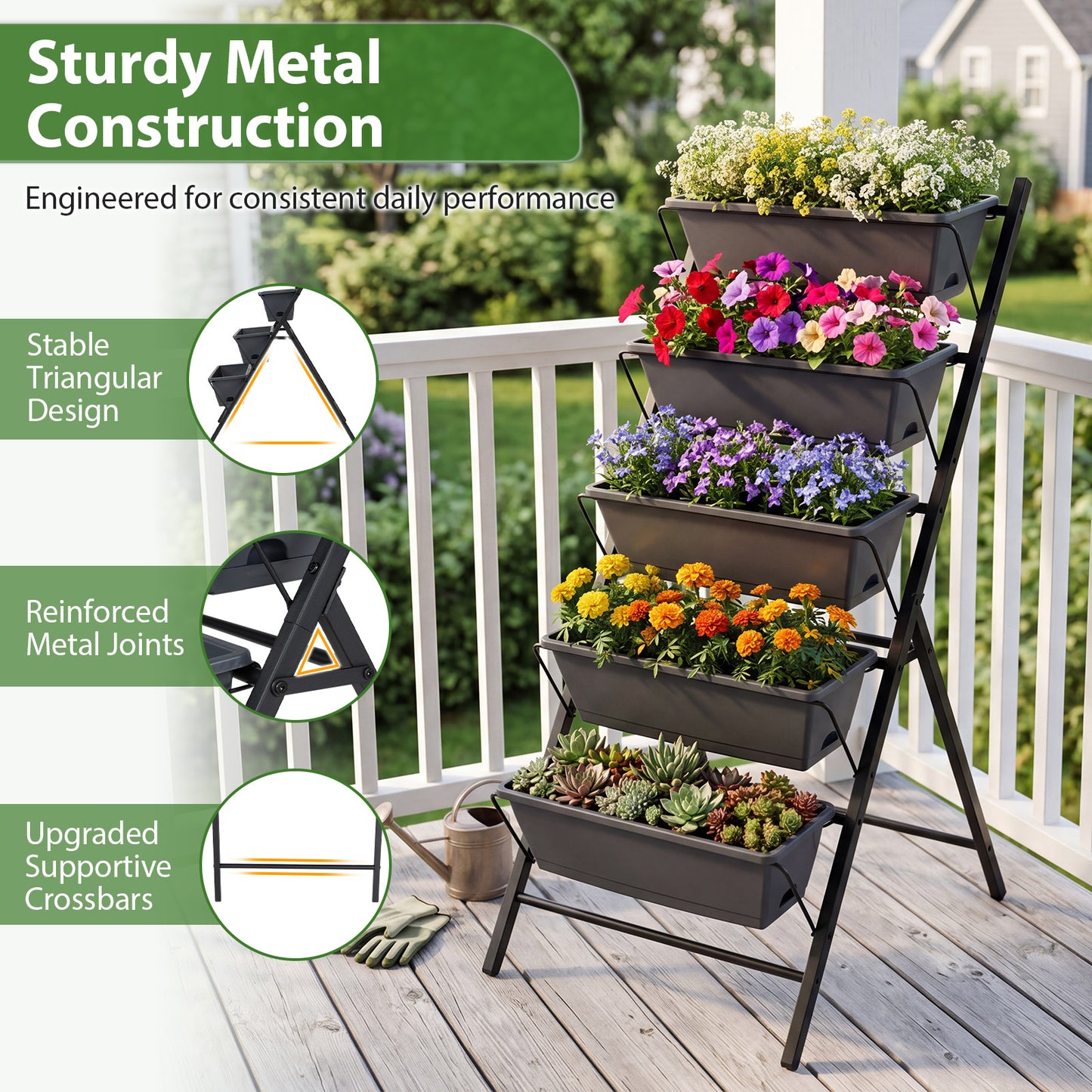 Patiojoy 5-Tier Vertical Garden Planter Elevated Raised Garden Bed w/Metal Construction & Drainage System