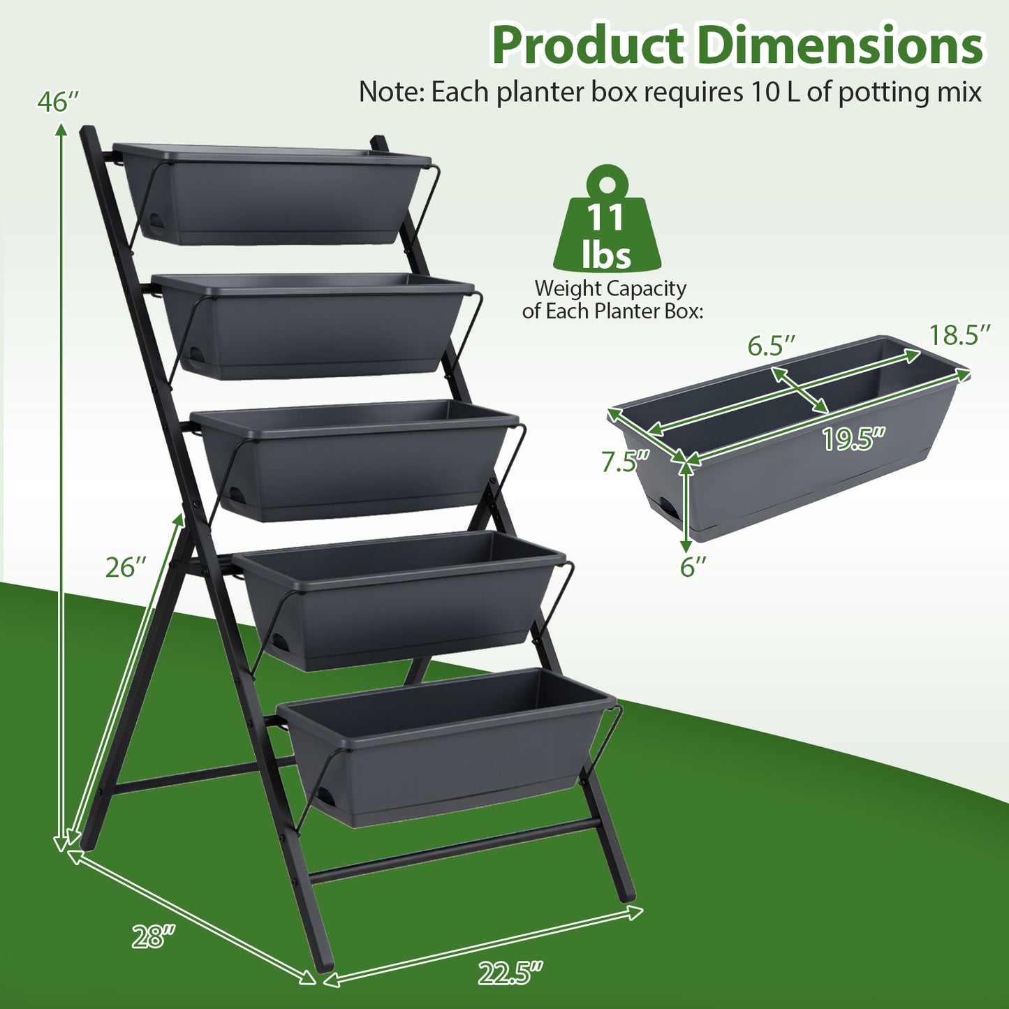 Patiojoy 5-Tier Vertical Garden Planter Elevated Raised Garden Bed w/Metal Construction & Drainage System