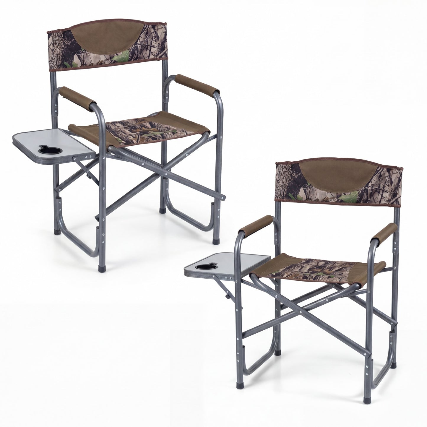 Patiojoy 2PCS Portable Camping Chair Folding Outdoor Lawn Chair with Side Table and Cup Holder Camouflage/Blue/Black
