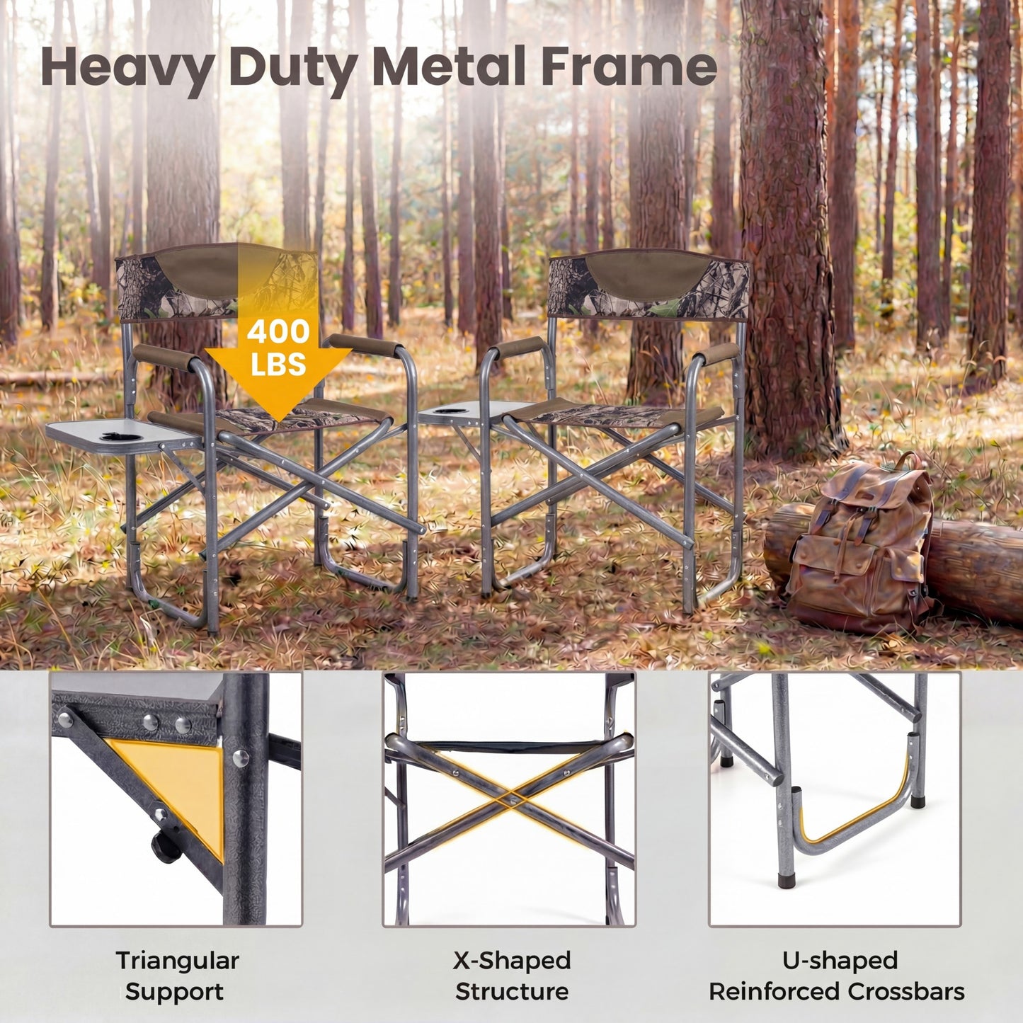 Patiojoy 2PCS Portable Camping Chair Folding Outdoor Lawn Chair with Side Table and Cup Holder Camouflage/Blue/Black