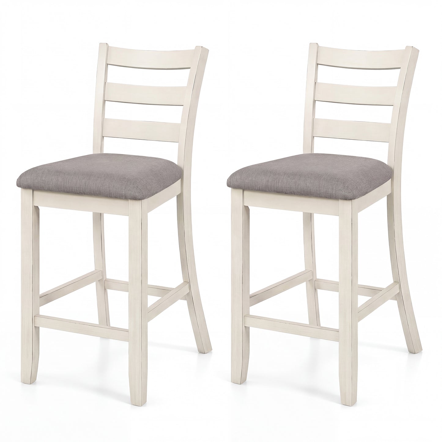 Patiojoy Counter Height Bar Stools Set of 2/4 Farmhouse Upholstered Wooden Bar Chairs with Backrest  Beige