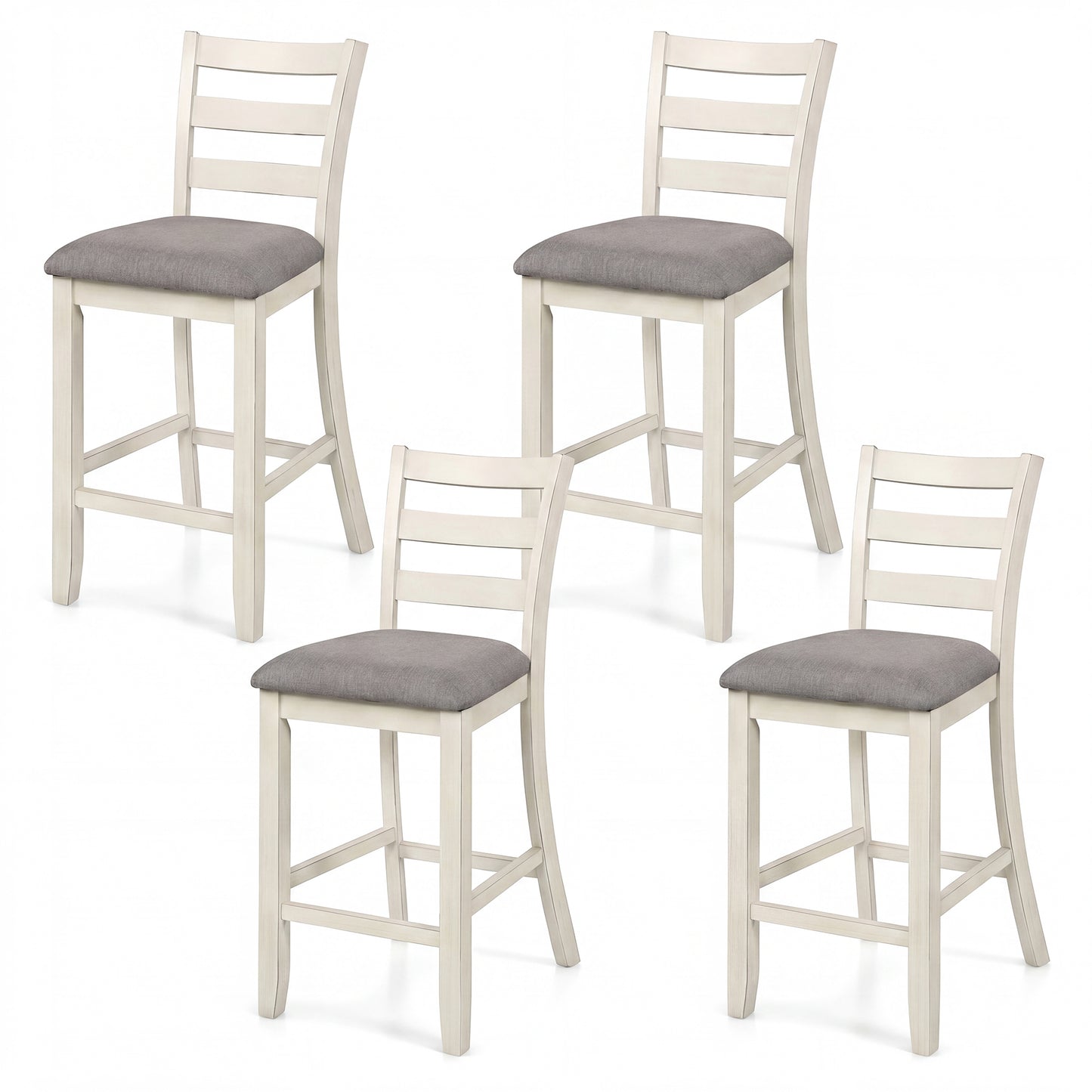 Patiojoy Counter Height Bar Stools Set of 2/4 Farmhouse Upholstered Wooden Bar Chairs with Backrest  Beige