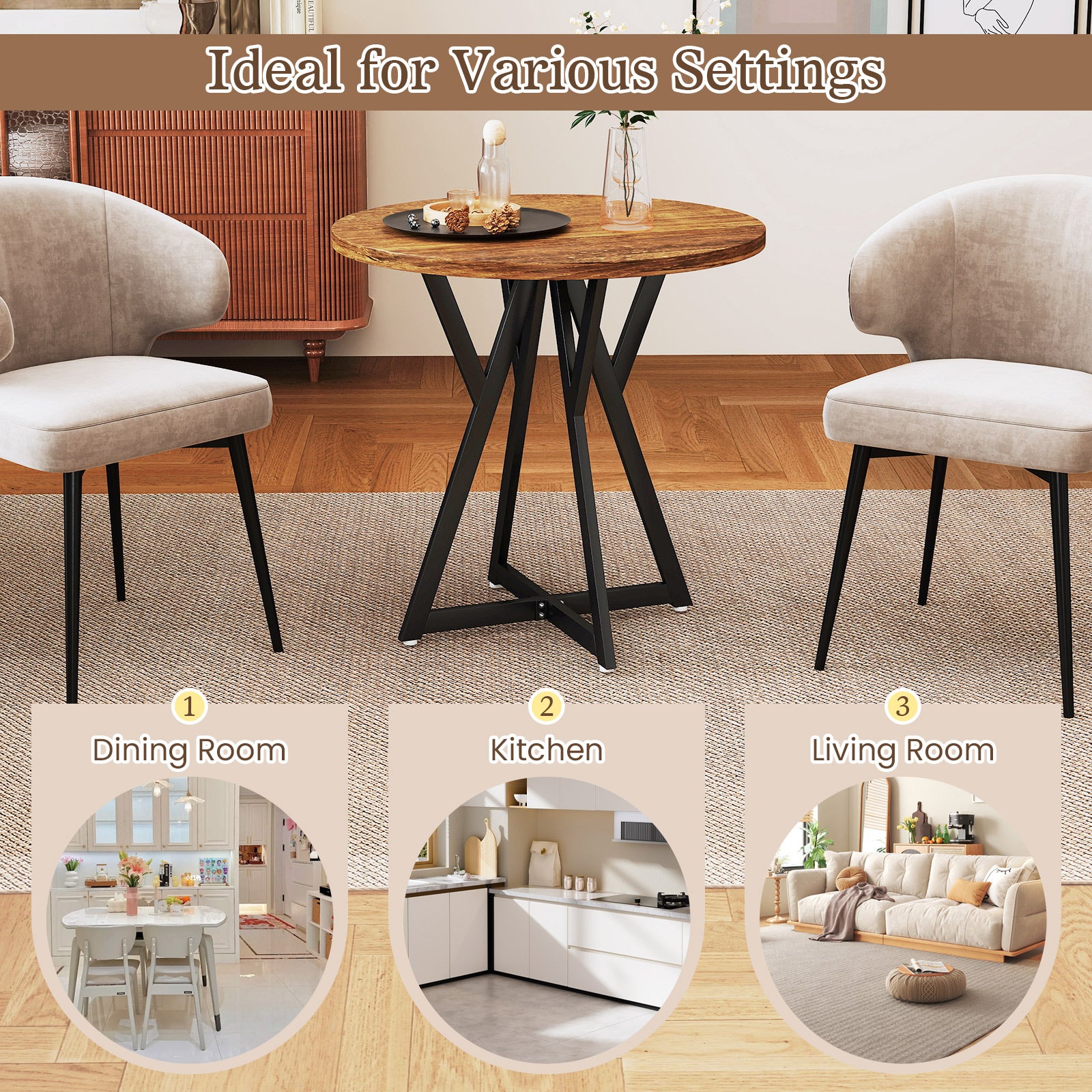 Patiojoy 31.5 Inch Round Dining Table for 2-4 Modern Kitchen Table wit ...