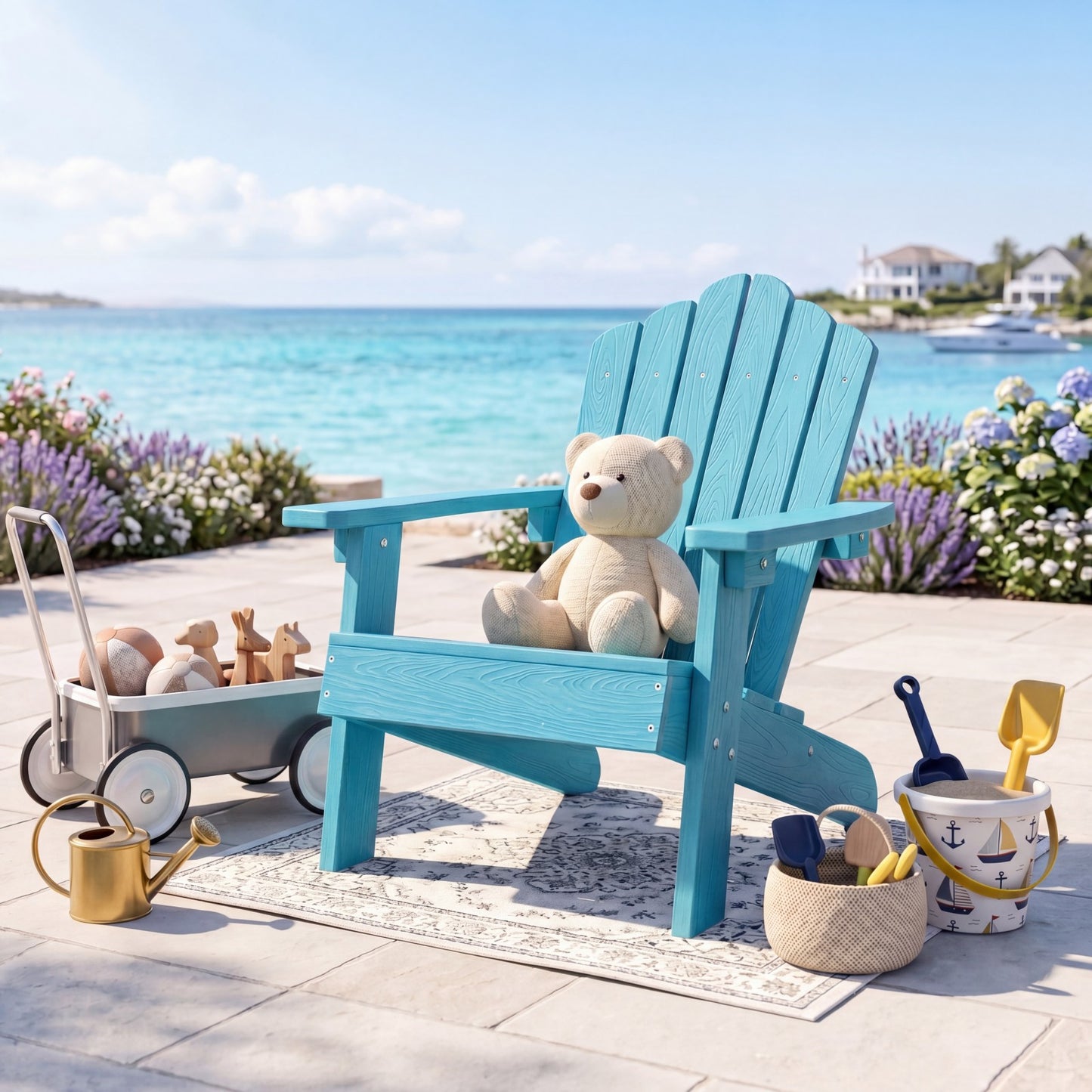 Patiojoy Adirondack Chairs for Kids Set of 2 Weather-Resistant HIPS Outdoor Chairs with Tilted High Backrest Turquoise/Brown/Pink/Red/Grey/White