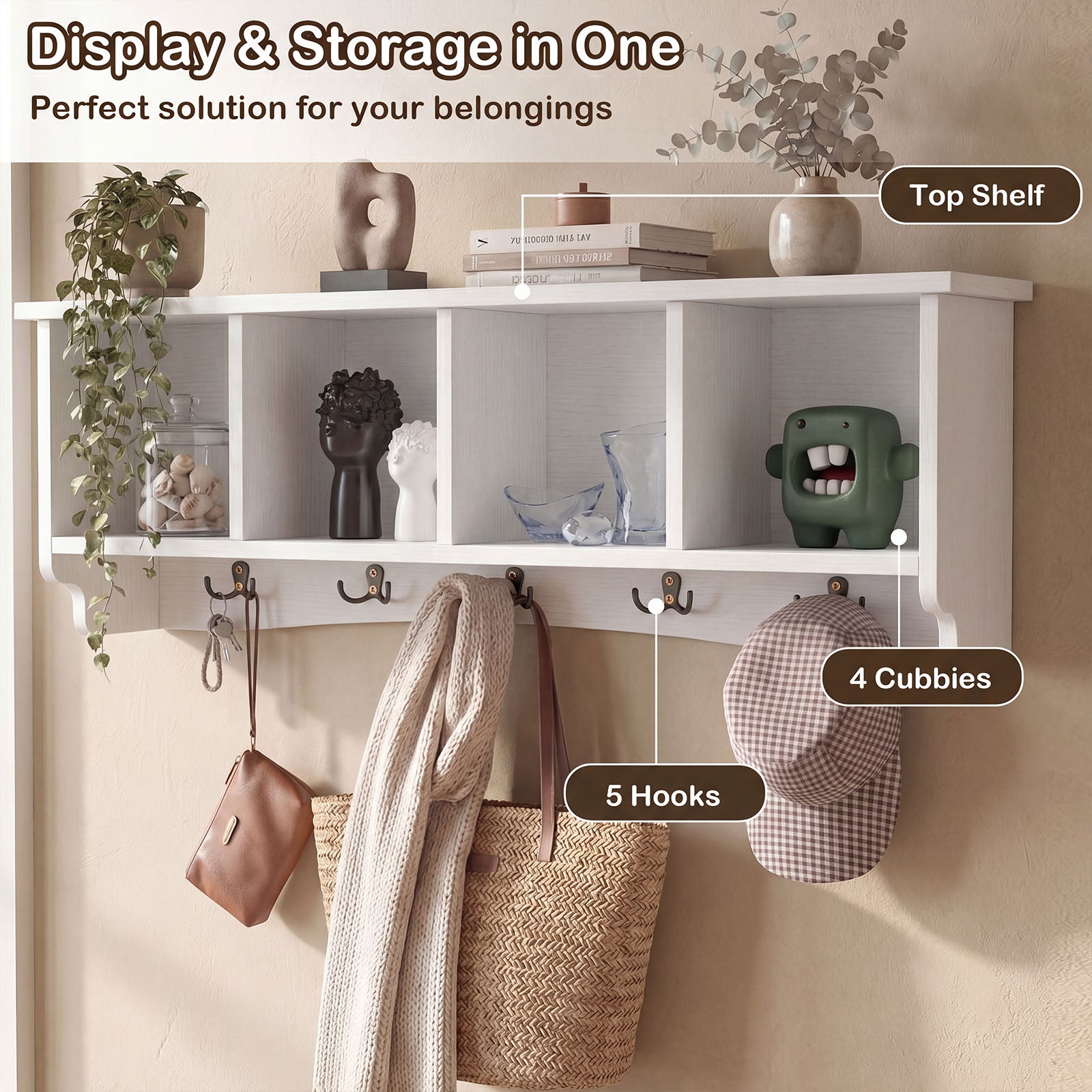 Patiojoy Wall Mounted Coat Rack with Shelf Rustic Entryway Organizer w ...