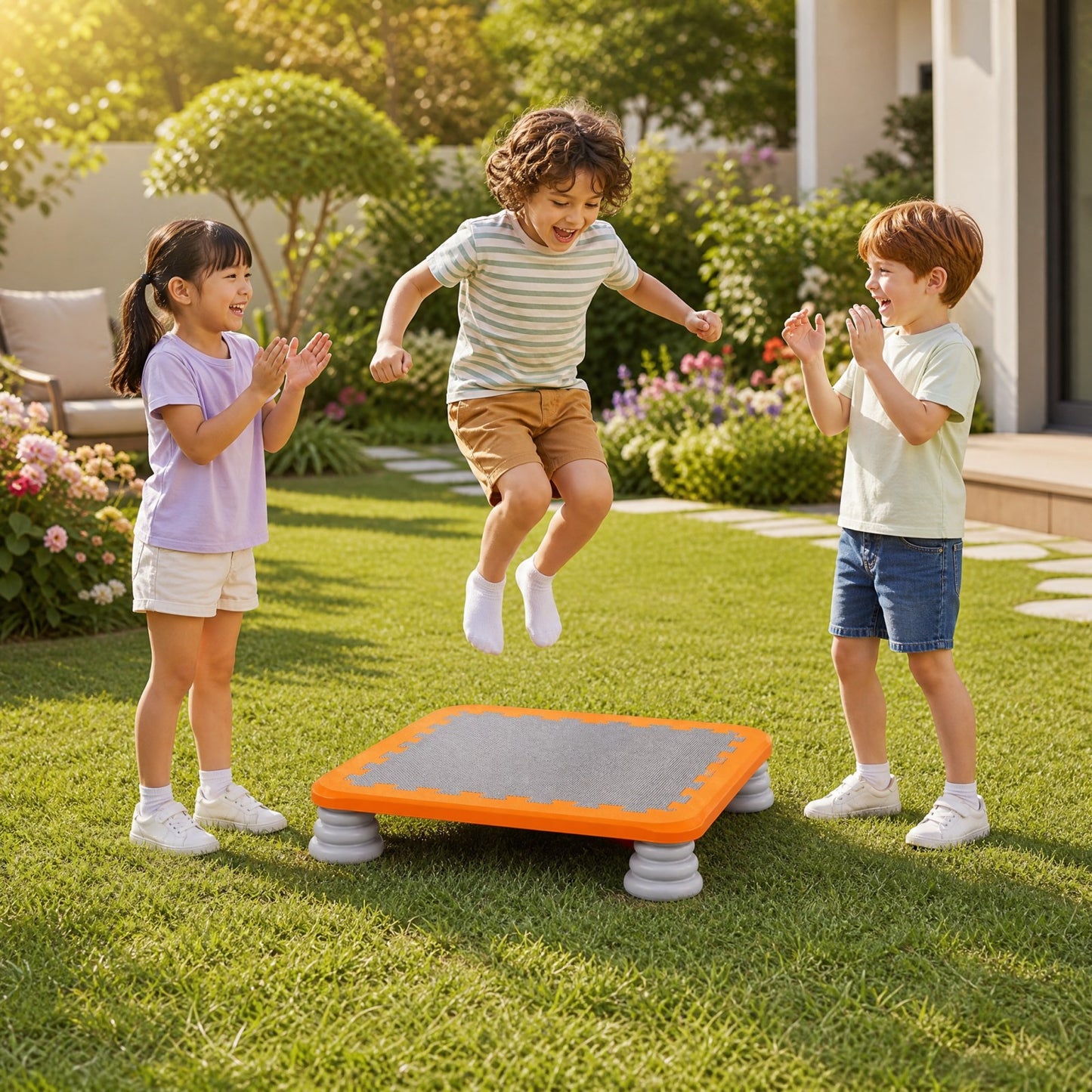 Patiojoy Kids Mini Trampoline 25.5" Sensory Balance Jump Toy with 4 Removable & Non-Slip Foot Pads