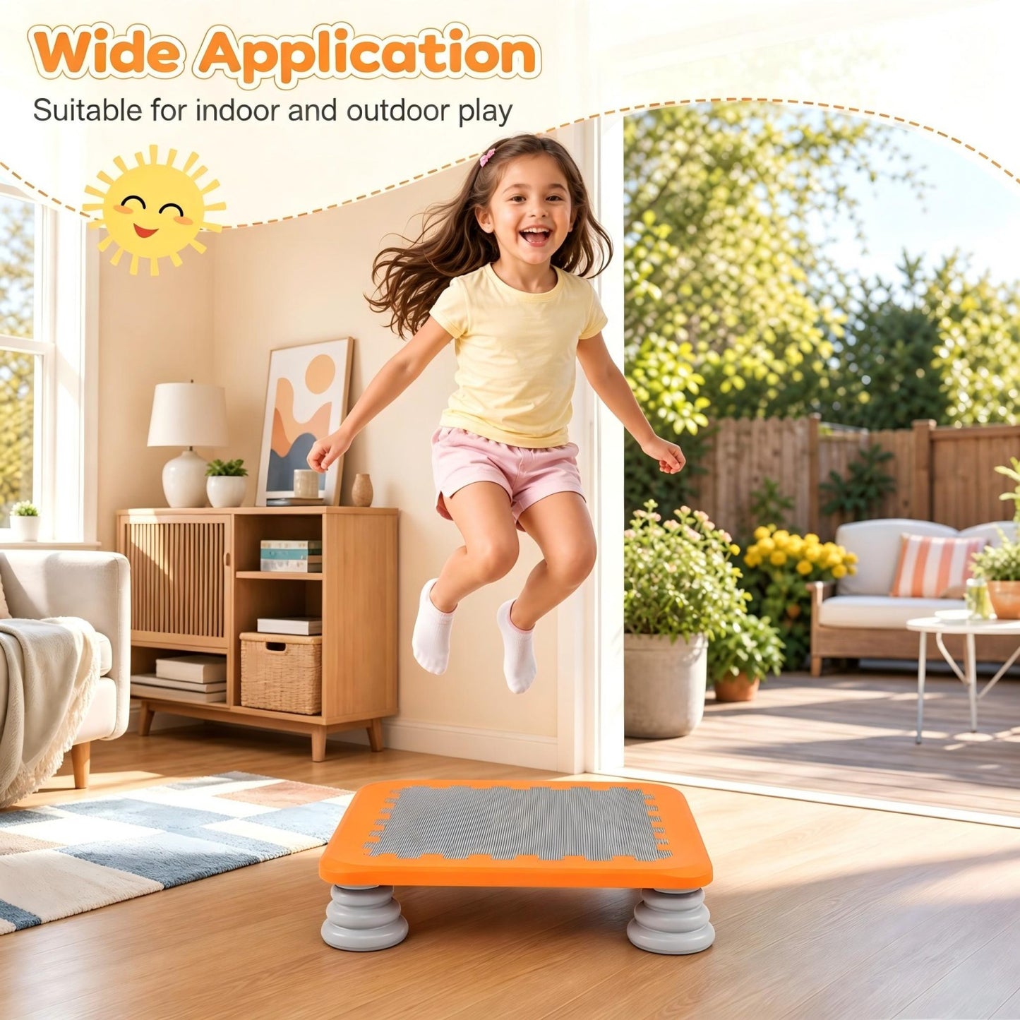 Patiojoy Kids Mini Trampoline 25.5" Sensory Balance Jump Toy with 4 Removable & Non-Slip Foot Pads