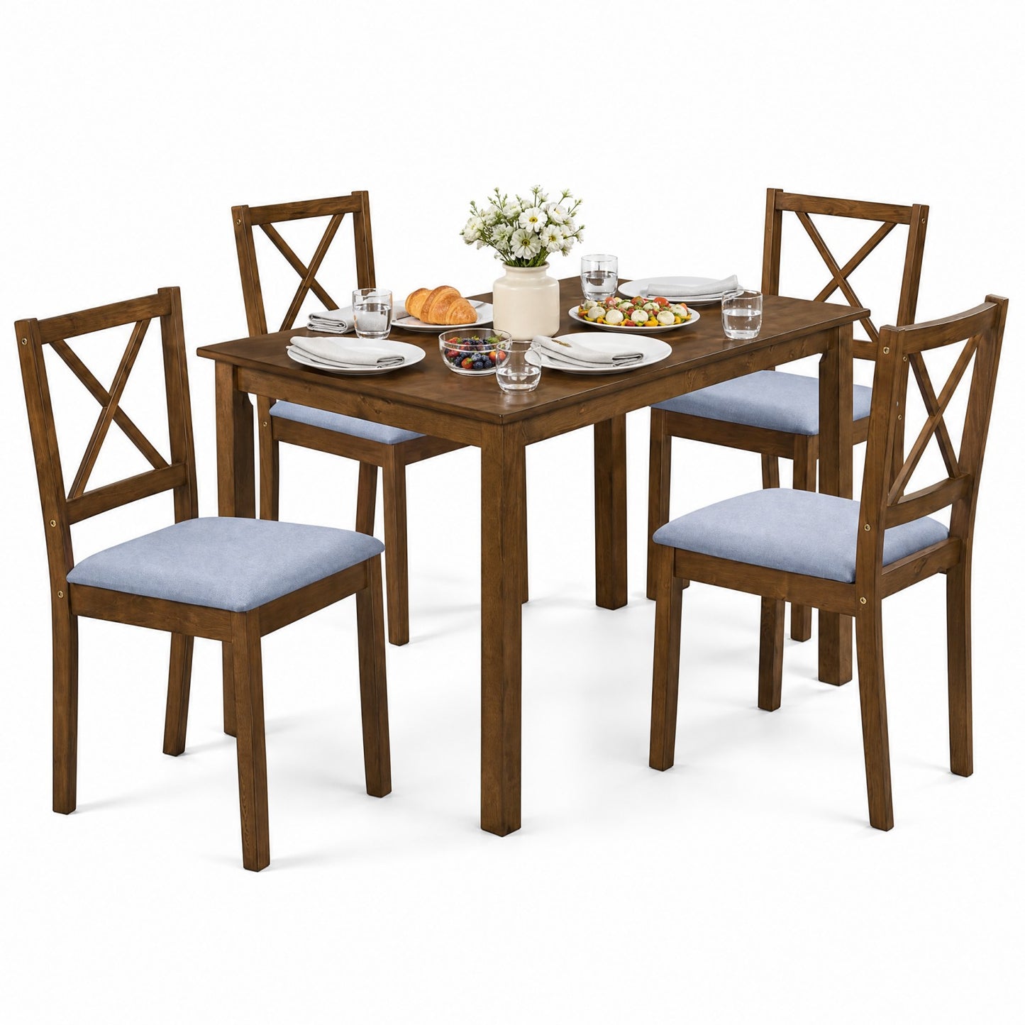 Patiojoy 5-Piece Dining Table Set with Rectangular Table and 4 Chairs