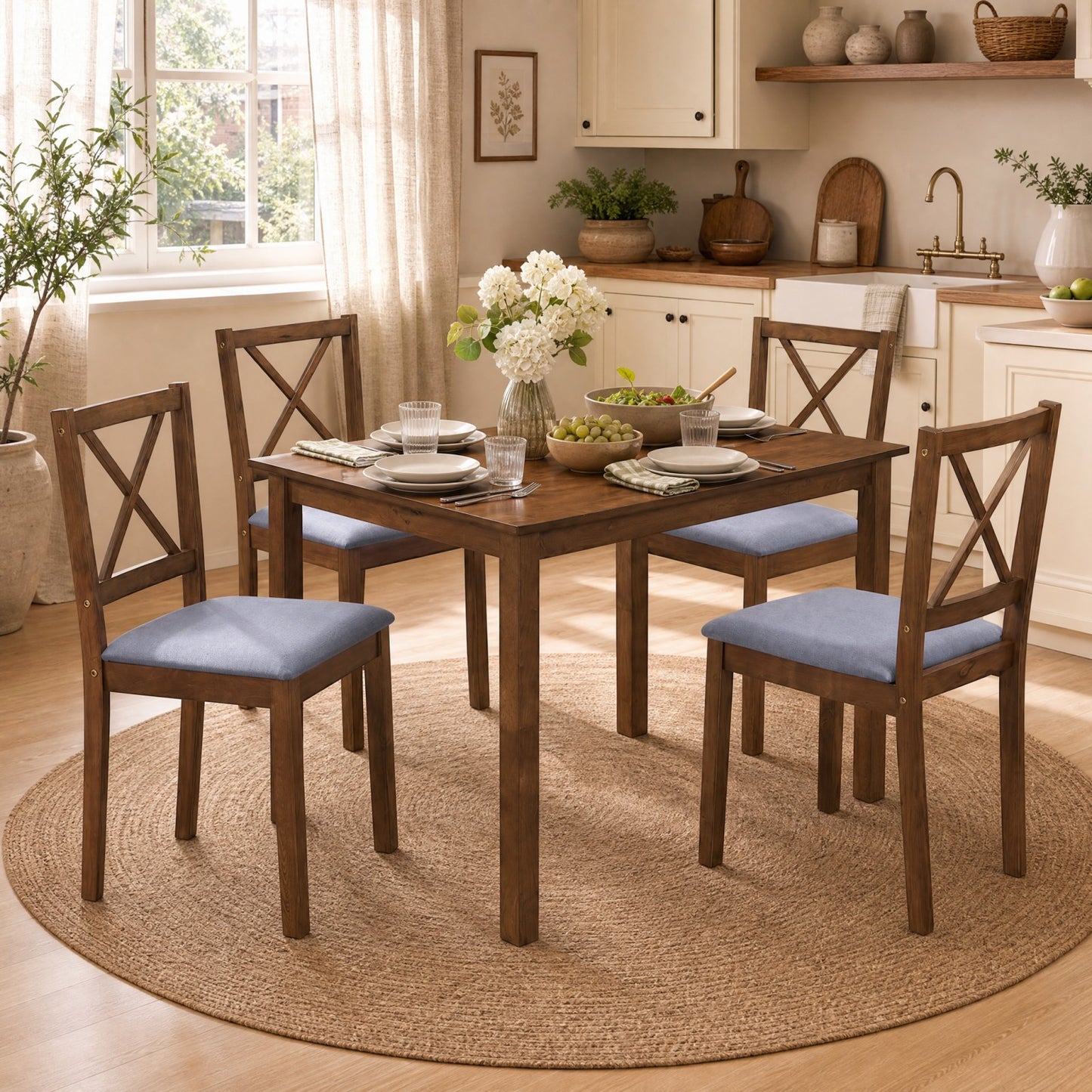 Patiojoy 5-Piece Dining Table Set with Rectangular Table and 4 Chairs