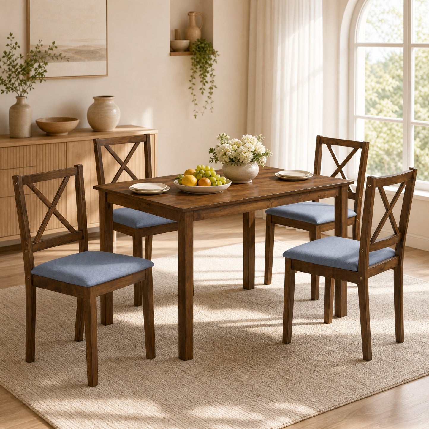 Patiojoy 5-Piece Dining Table Set with Rectangular Table and 4 Chairs
