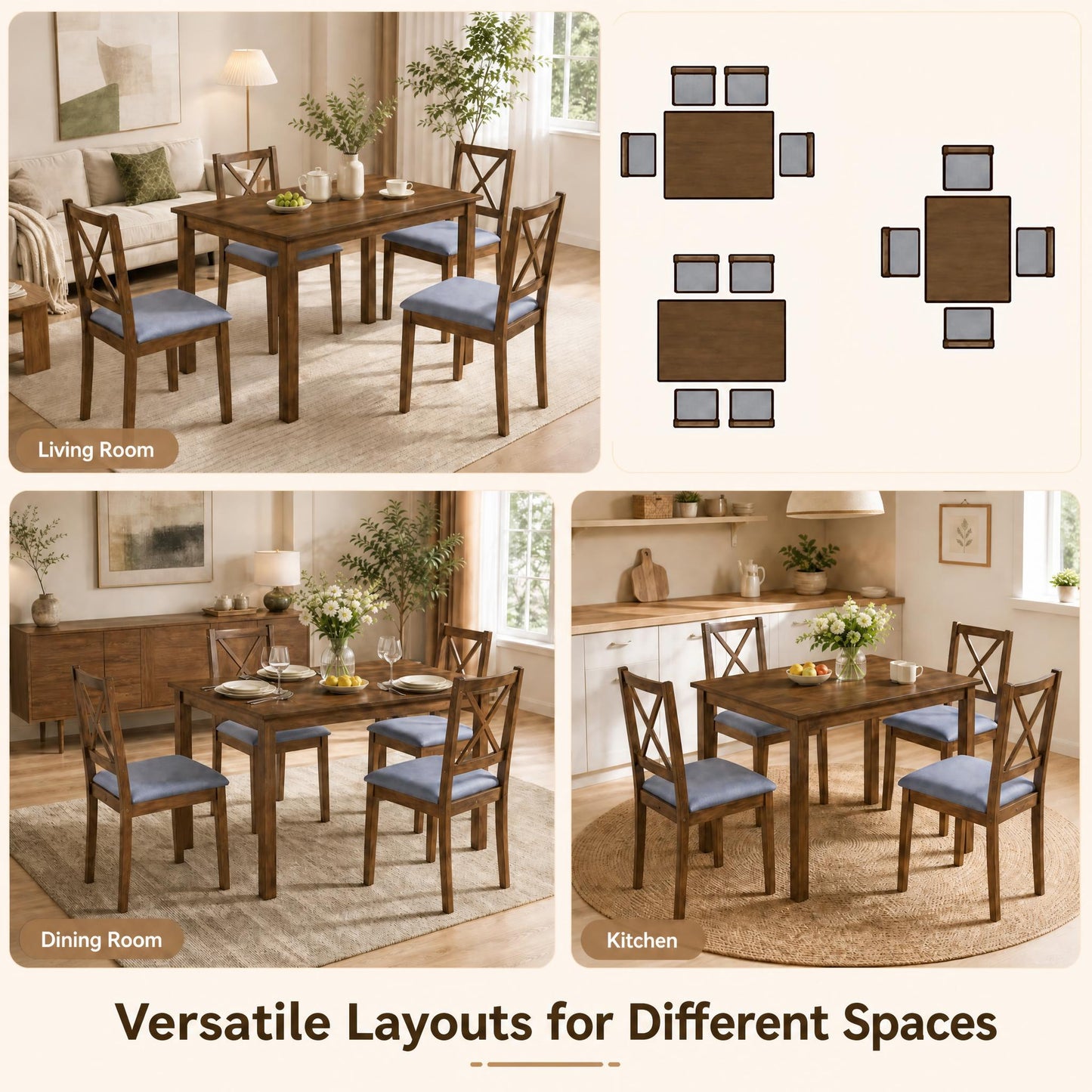 Patiojoy 5-Piece Dining Table Set with Rectangular Table and 4 Chairs
