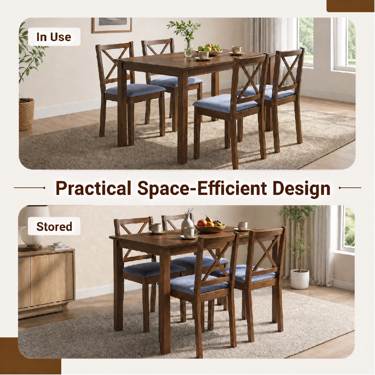Patiojoy 5-Piece Dining Table Set with Rectangular Table and 4 Chairs