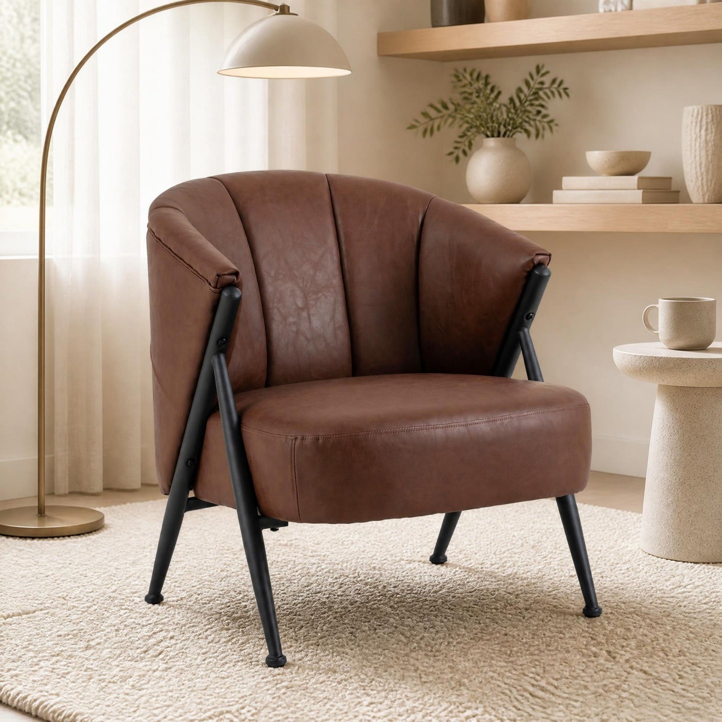 Patiojoy Accent Chair in Mid-Century Modern Style With Wide Seat and Curved Backrest Set of 1/2