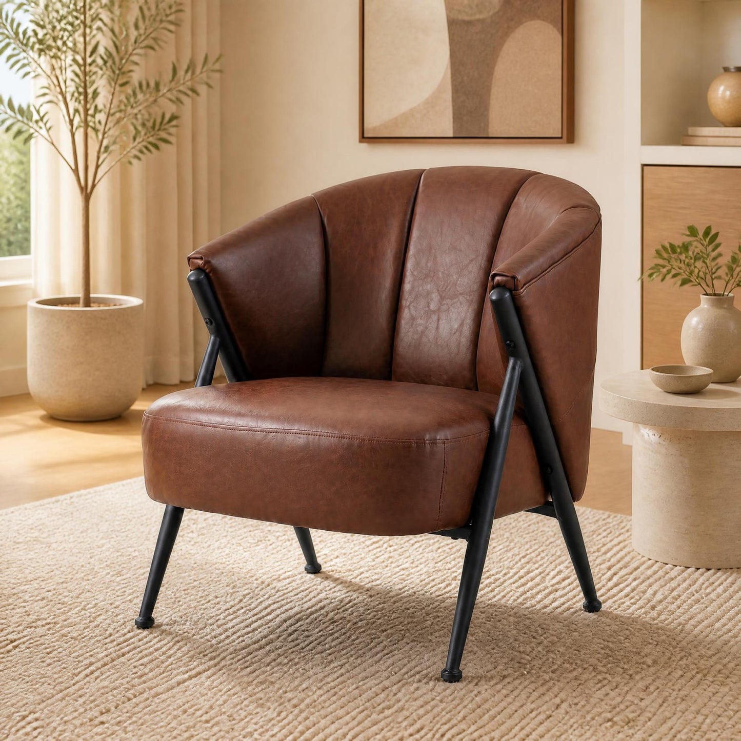 Patiojoy Accent Chair in Mid-Century Modern Style With Wide Seat and Curved Backrest Set of 1/2