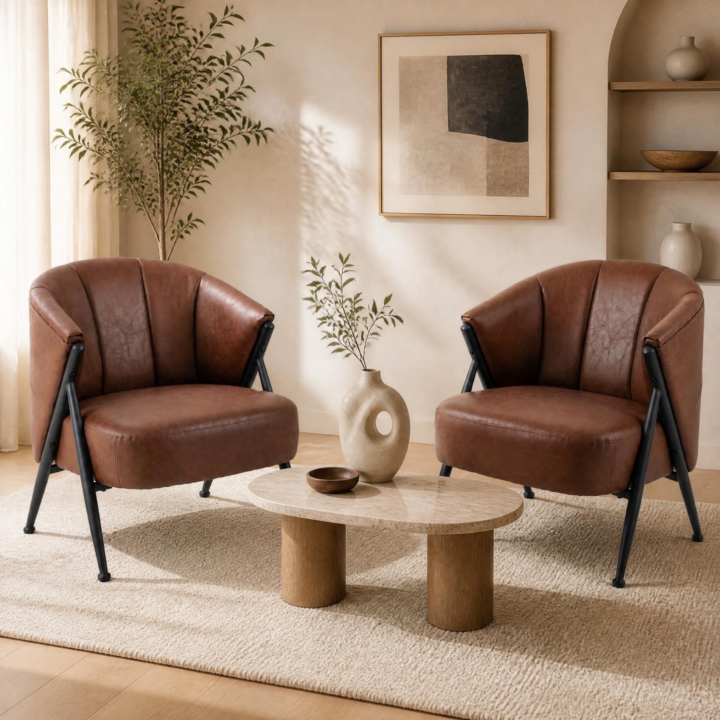 Patiojoy Accent Chair in Mid-Century Modern Style With Wide Seat and Curved Backrest Set of 1/2