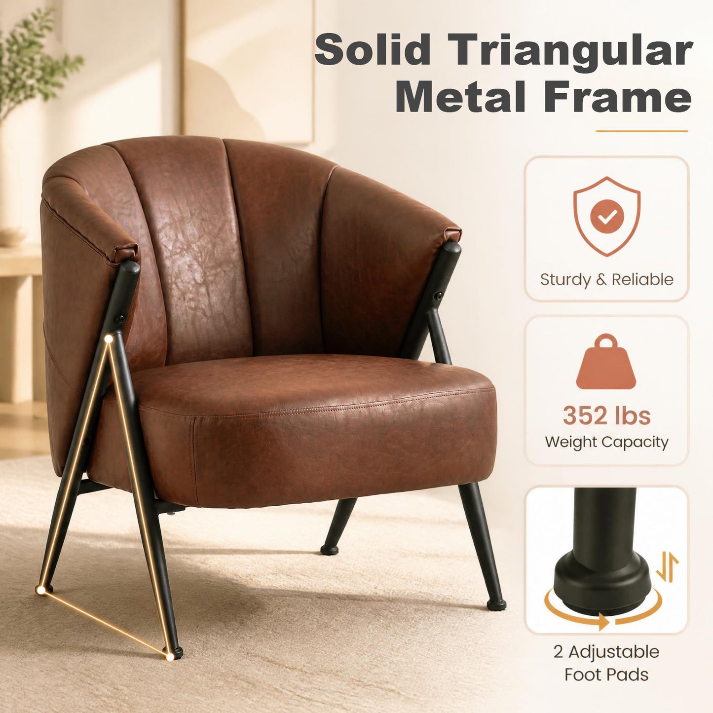 Patiojoy Accent Chair in Mid-Century Modern Style With Wide Seat and Curved Backrest Set of 1/2