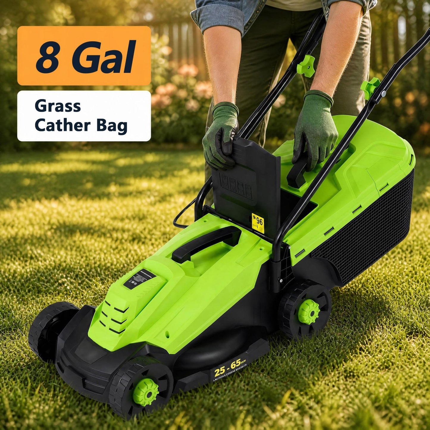 Patiojoy 12-Amp 13-Inch Corded Electric Lawn Mower With 3-Position Height Adjustment Green/Orange