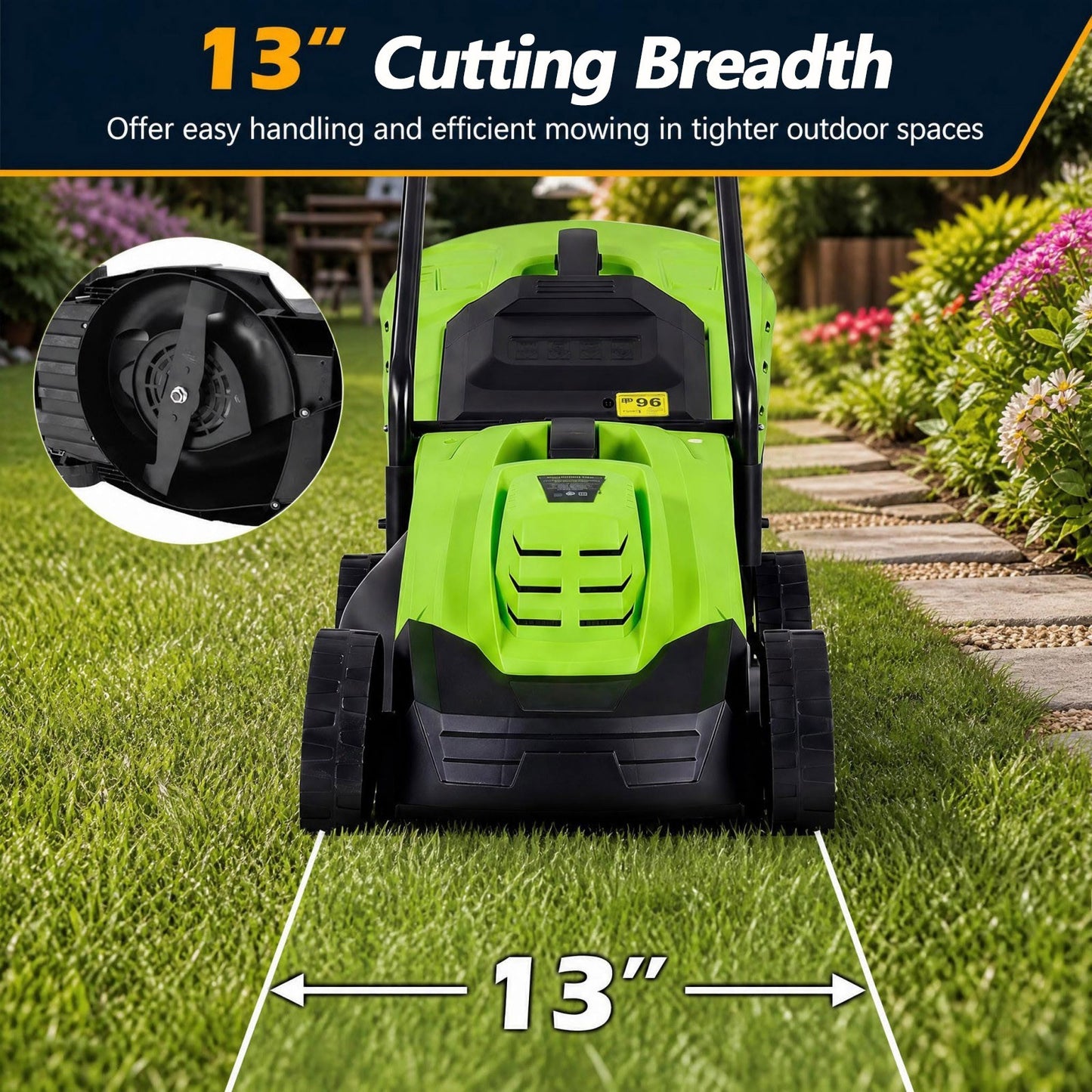 Patiojoy 12-Amp 13-Inch Corded Electric Lawn Mower With 3-Position Height Adjustment Green/Orange