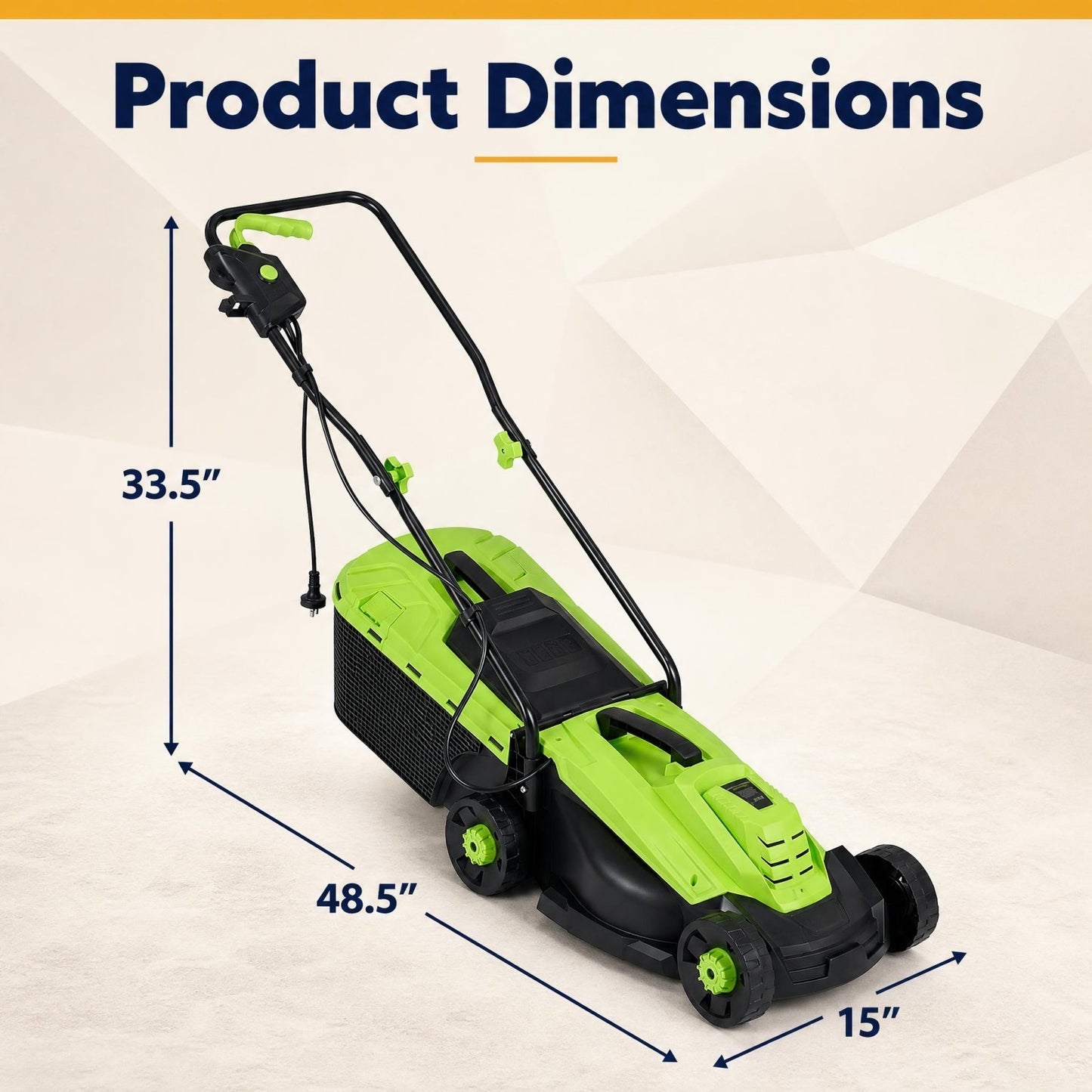 Patiojoy 12-Amp 13-Inch Corded Electric Lawn Mower With 3-Position Height Adjustment Green/Orange