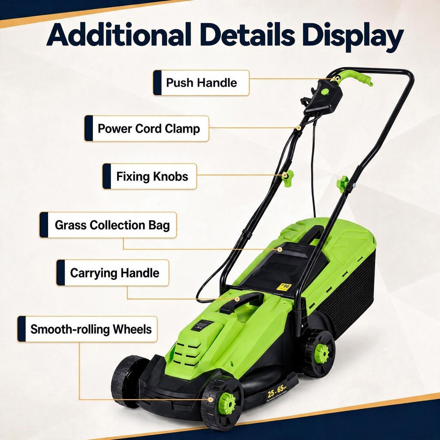 Patiojoy 12-Amp 13-Inch Corded Electric Lawn Mower With 3-Position Height Adjustment Green/Orange