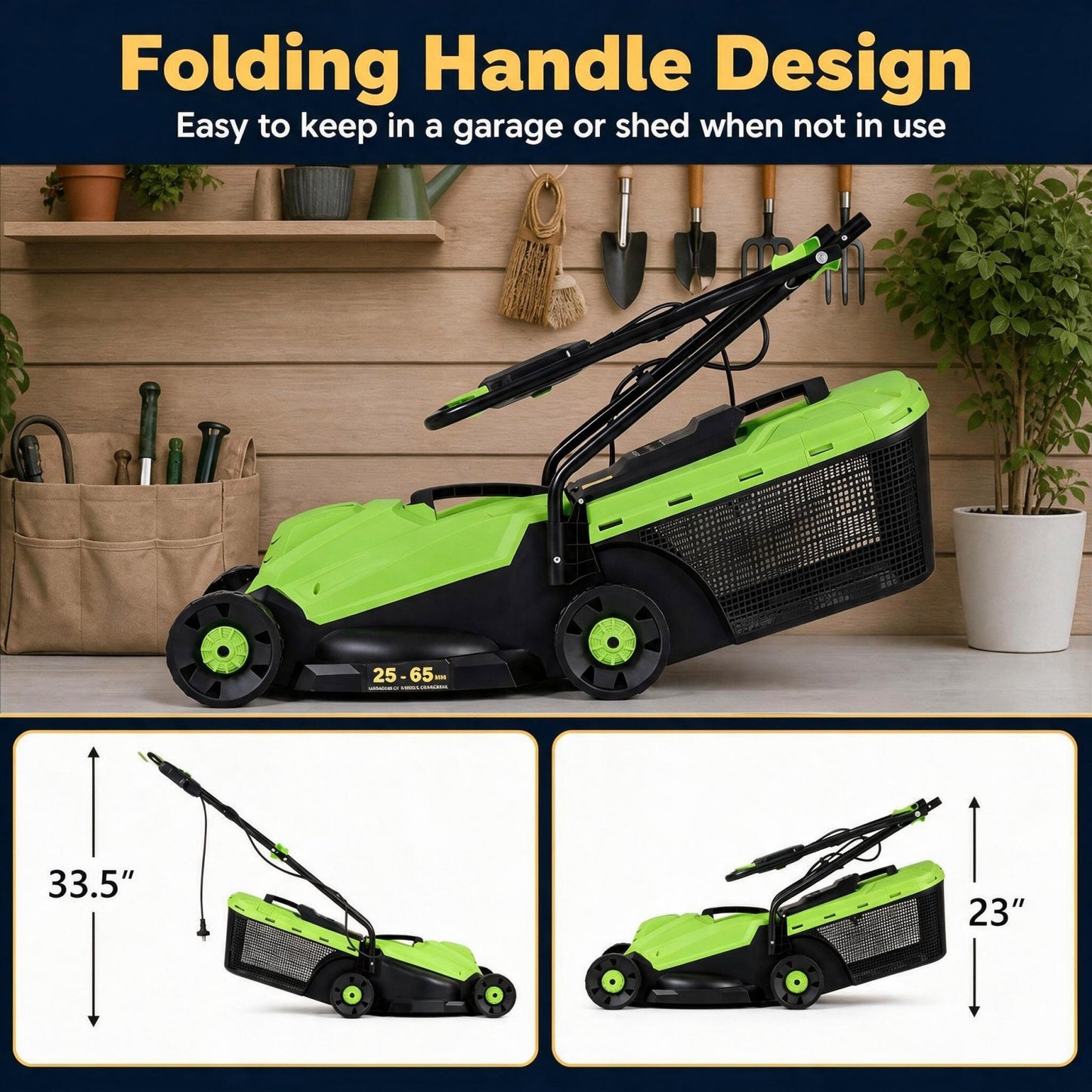 Patiojoy 12-Amp 13-Inch Corded Electric Lawn Mower With 3-Position Height Adjustment Green/Orange