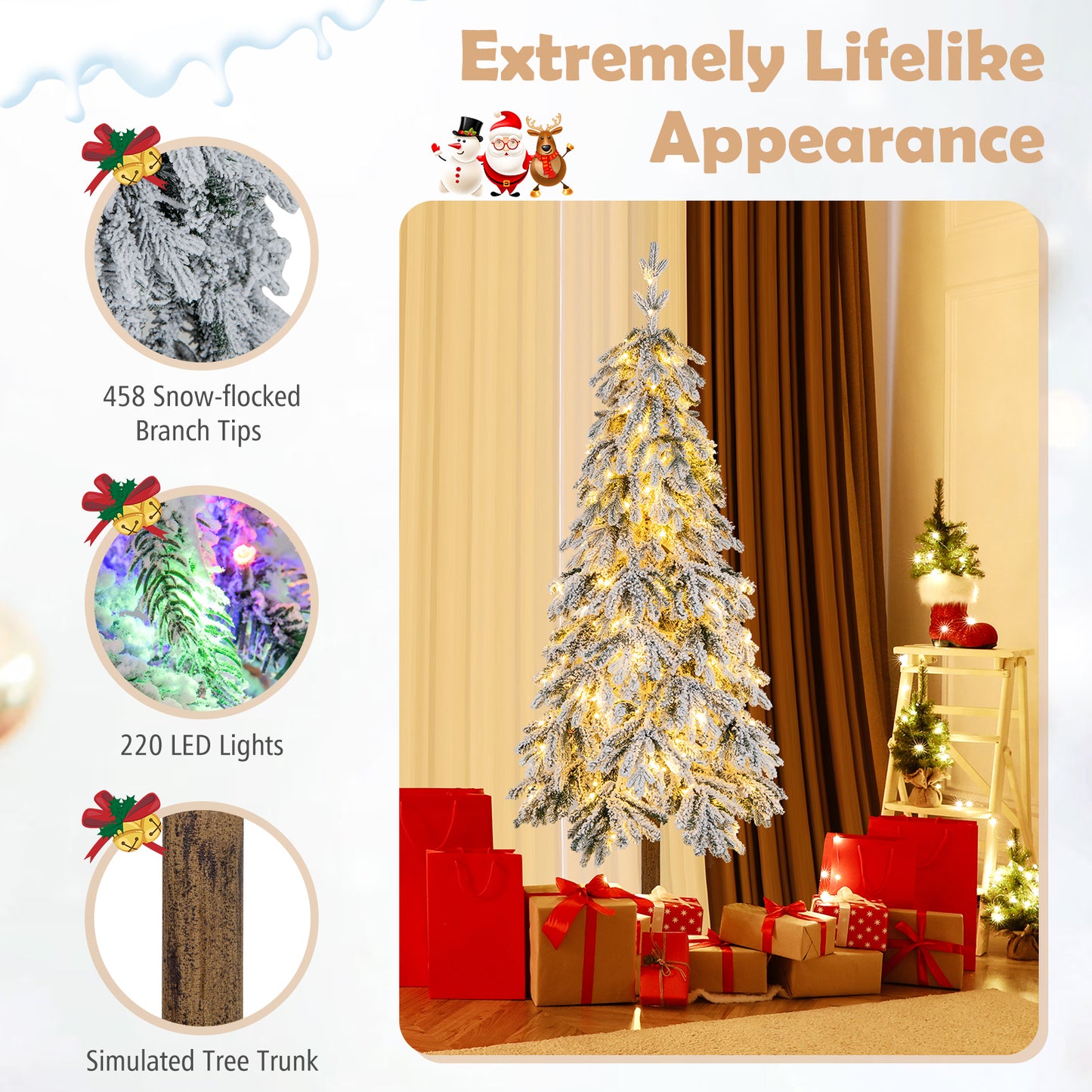 Patiojoy Snow-flocked Artificial Christmas Tree Pre-lit with Warm White and Multi-color LED Lights