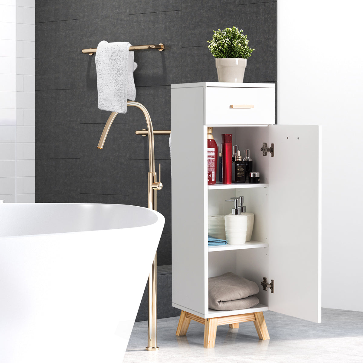 Patiojoy Multifunctional Bathroom Cabinet Organizer With Drawer Free Standing