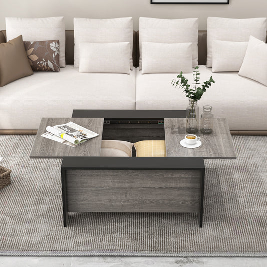 Patiojoy Coffee Table with Sliding Top Square Center Table with Hidden Compartment Extendable Cocktail Tea Table