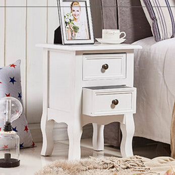 Patiojoy Set of 2 Curved Legs Accent Side End Table Nightstand with 2 Drawers White