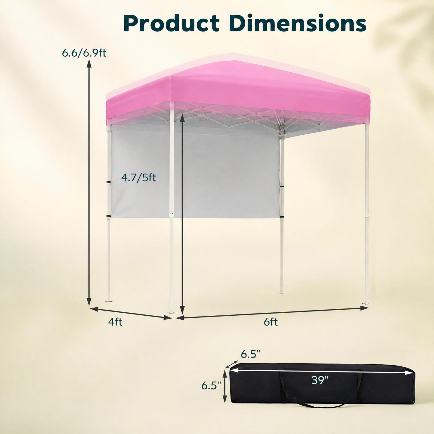Patiojoy 6 x 4 FT Canopy Tent Pop Up Easy Setup Tent w/ 1 Half Sidewall Foldable & Portable Outdoor Gazebo Pink/Red/White/Gray/Blue