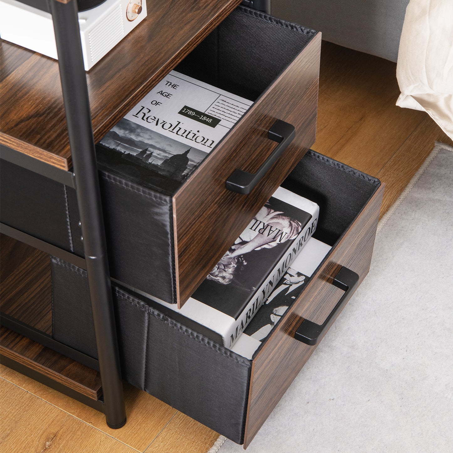 Patiojoy Nightstand with 2 Drawers Retro Bedside Table with Storage Sofa Side End Table with Removable Fabric Drawers