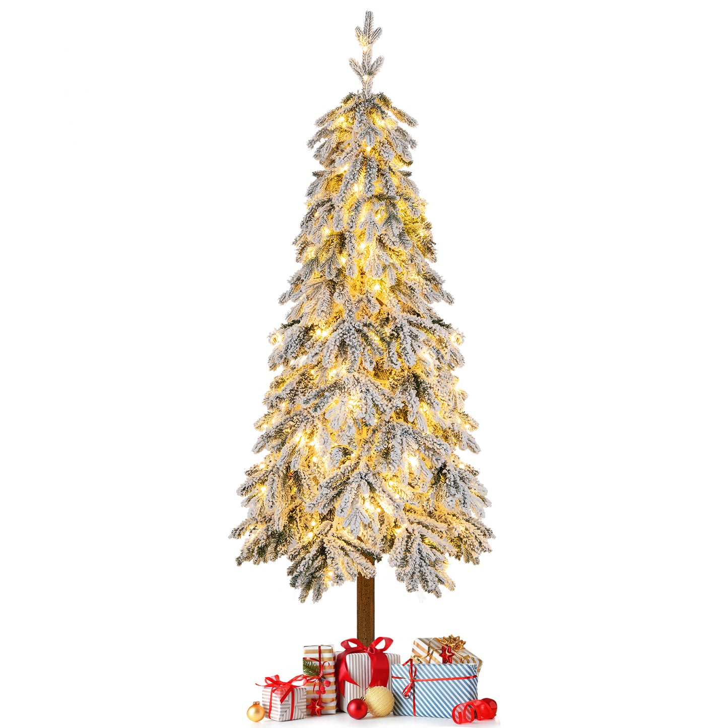 Patiojoy Snow-flocked Artificial Christmas Tree Pre-lit with Warm White and Multi-color LED Lights