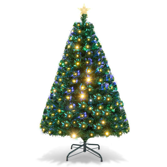 Patiojoy 5ft Pre-Lit Optical Fiber Christmas Tree Artificial PVC Branches with LED Lights and Top Star